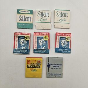 Vintage Matchbook Lot 8 Salem JFK Stamps Wendy's Imperial House Motel